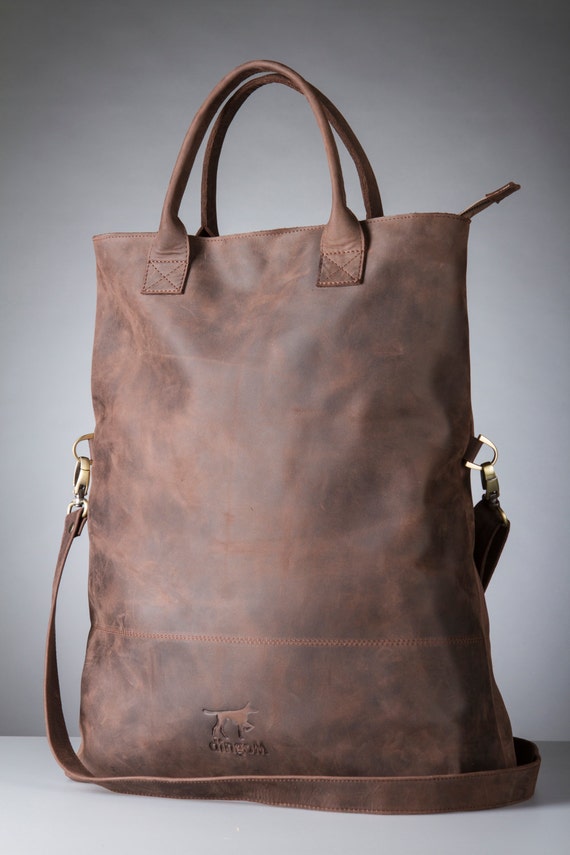 Leather tote bag with inside pocket from mat leather by DingoM