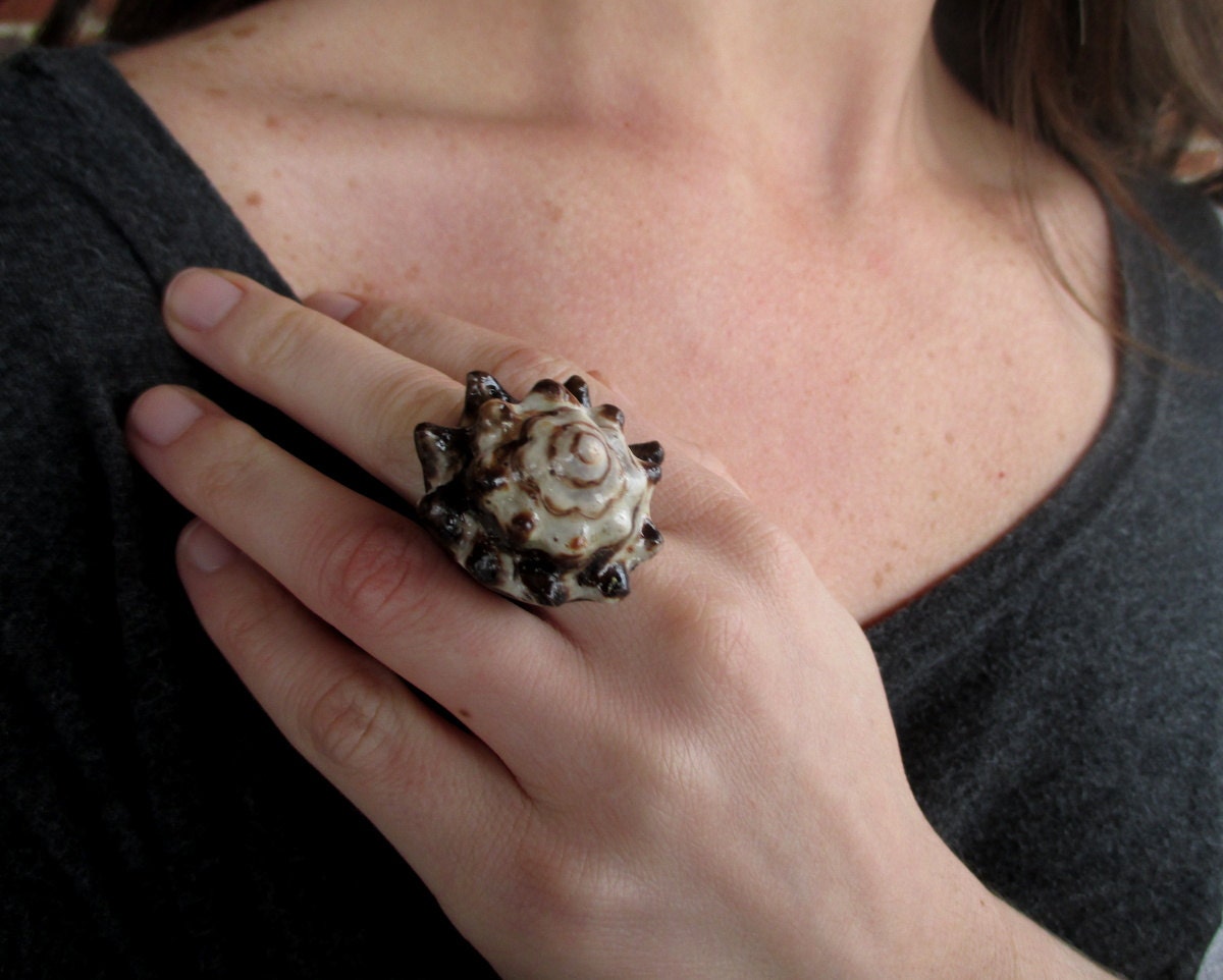 Real Conch Shell Ring Carved Sea Shell Ring by TheVillageVogue