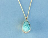 Blue and GoldDruzy Necklace, Aqua Duzy Necklace, Druzy Pendant, Druzy Quartz, Geode Necklace