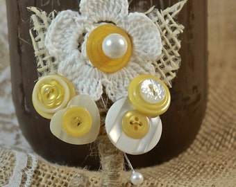 Yellow and White Button Boutonniere