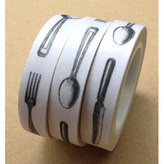 Fork Spoon Knife Washi Tape 10mm AT0805 by AllenTape on Etsy