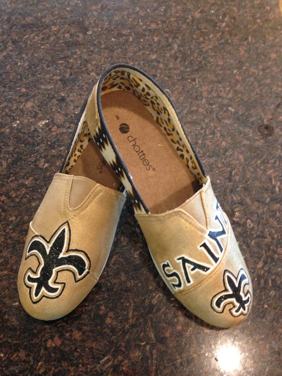 New Orleans Saints hand painted canvas shoes TOMS by LinleyGrace