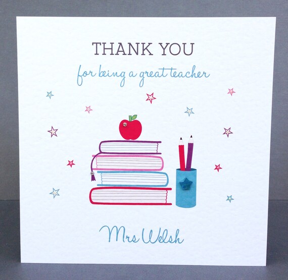 Personalised Teacher Thank you Card Personalised Teaching