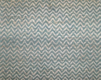 SCHUMACHER CHEVRON ZIG Zag Hand Spun Raw Silk Fabric 10 yards Aqua Cream