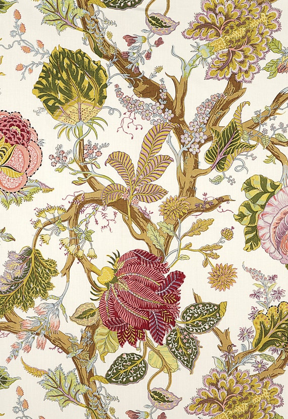 SCHUMACHER INDIAN ARBRE Jacobean Linen Fabric 10 yards Spring