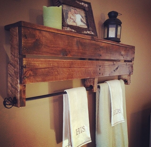 Rustic pallet Towel rack/shelf by AWRestoration on Etsy