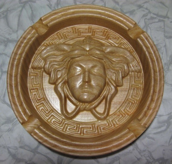 Big Wooden ashtray Medusa Head Versace style by GearsHead
