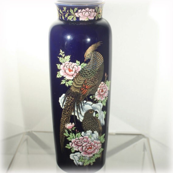 Items similar to Tall Blue Vase, Cobalt Blue Vase, Large Vase, Peacock