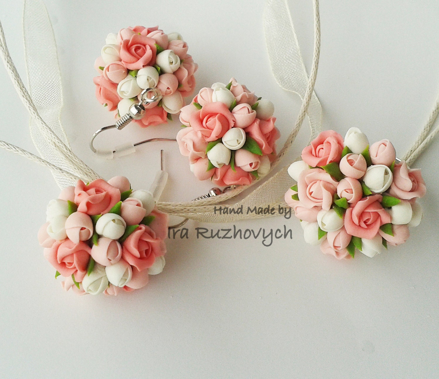 Polymer Clay Jewelry Handmade Flowers Set