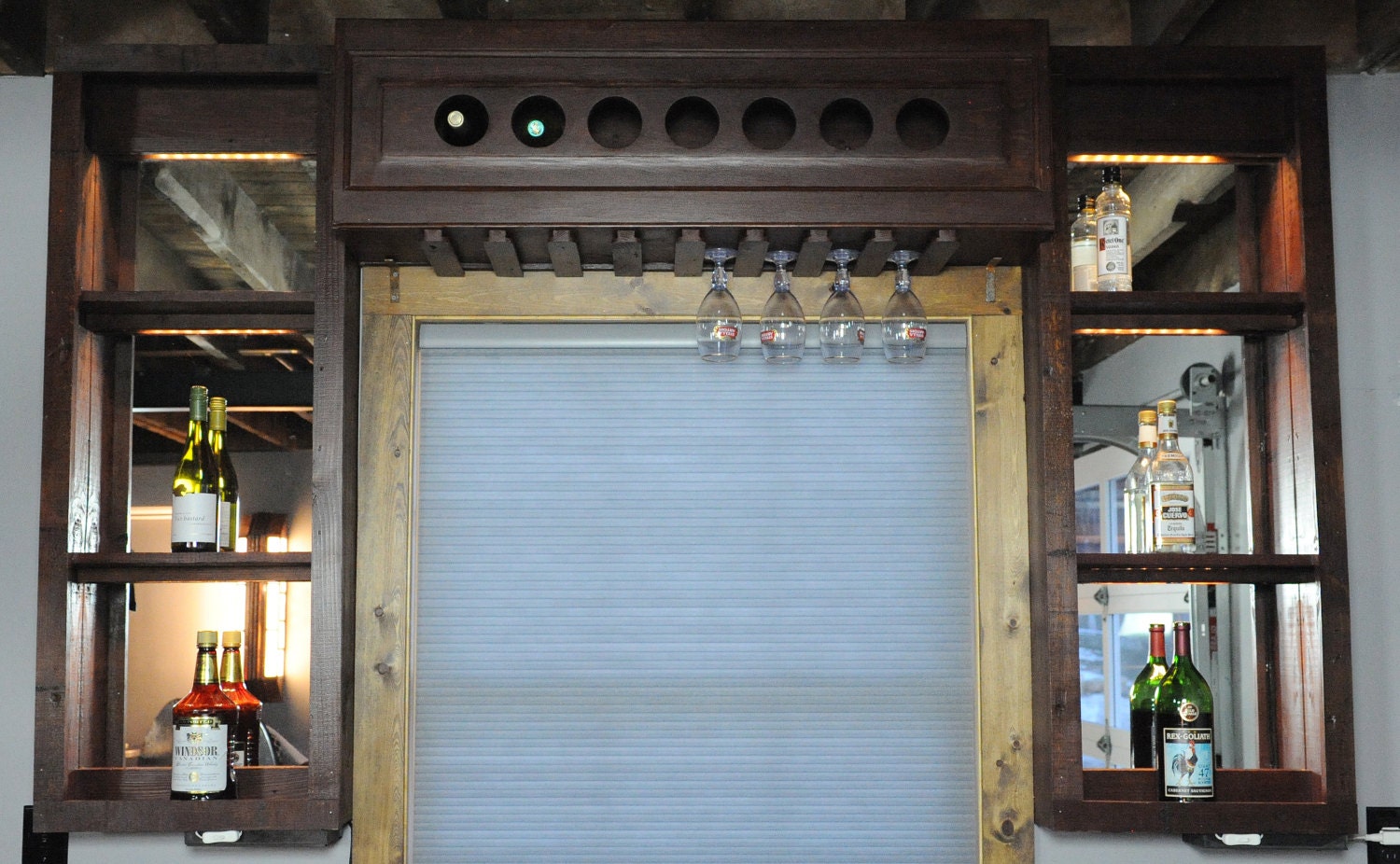 Custom made lighted bar back and wine rack built
