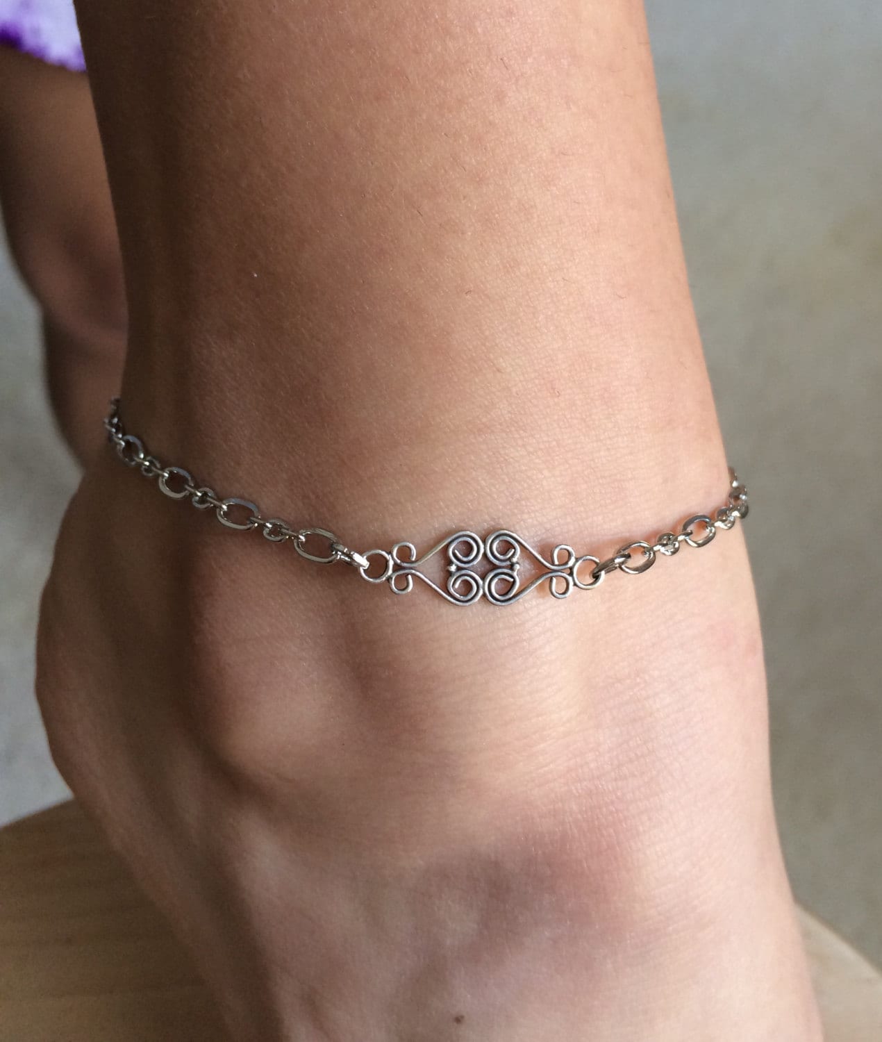 Antique Silver Vintage Swirl Anklet