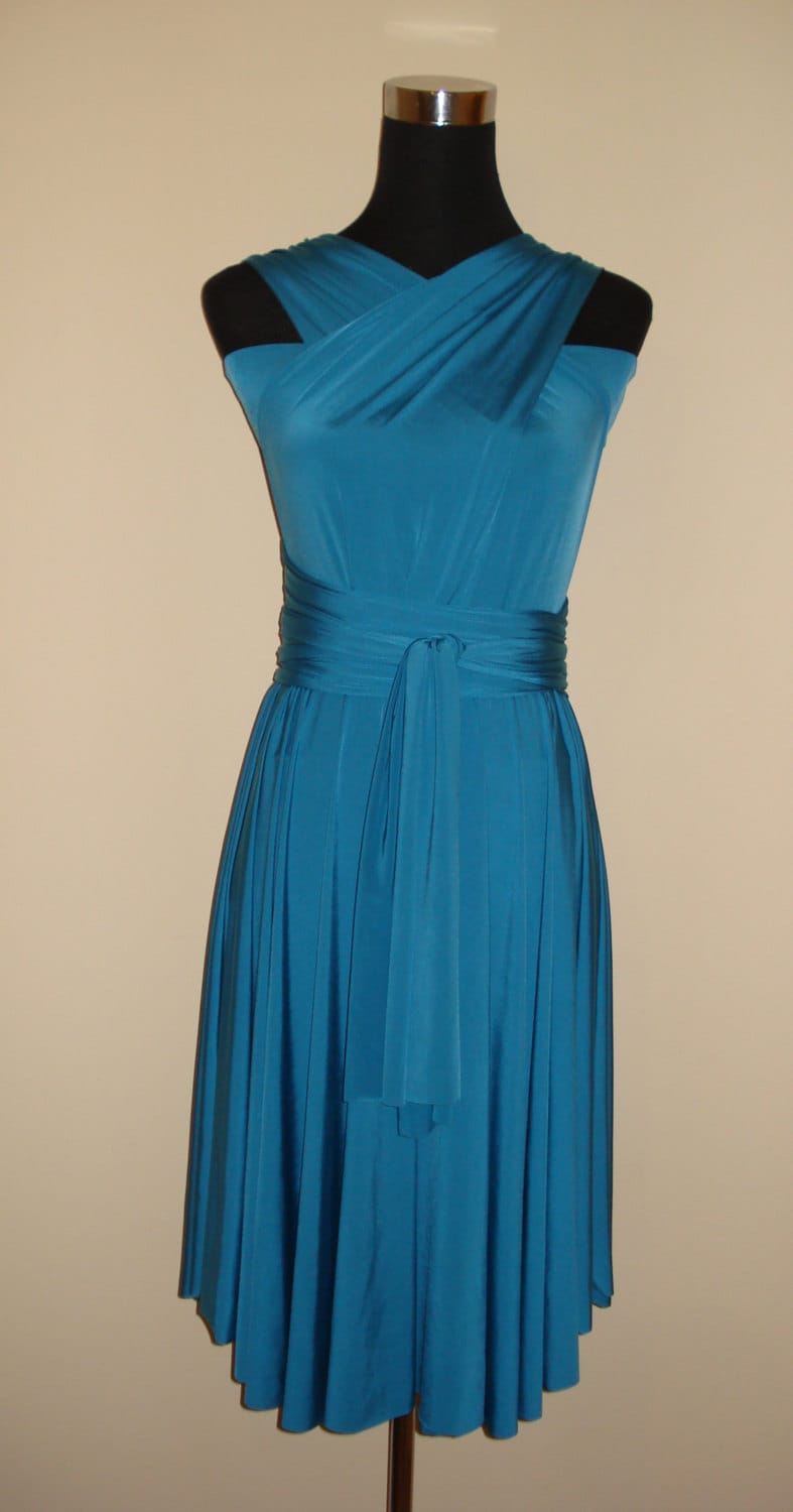 Teal knee length multiway dress wrap dress convertible