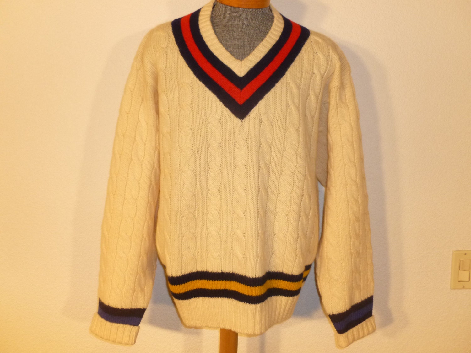 Vintage 70s College Wool Sweater V-neck by TweedersMercantile