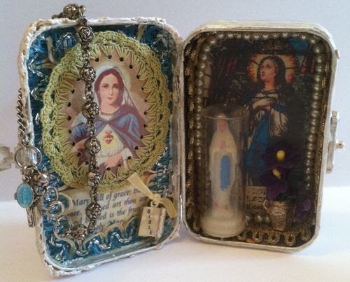 Sold Blessed Mother Virgin Mary Assemblage Shrine Altered