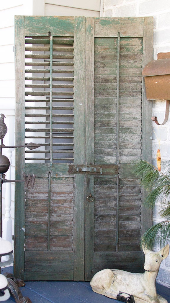 Antique Pair of Rustic Wooden Shutters Antique by lloydstreasures