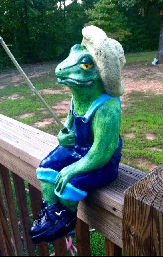 Fishing Frog Concrete Statue. Yard Ornament. by SunshineStatuary