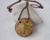 Brown pendant abstract style pattern "Evening City" polymer pendant gift for her Jewelry Polymer clay mold pattern old City tinted acrylic