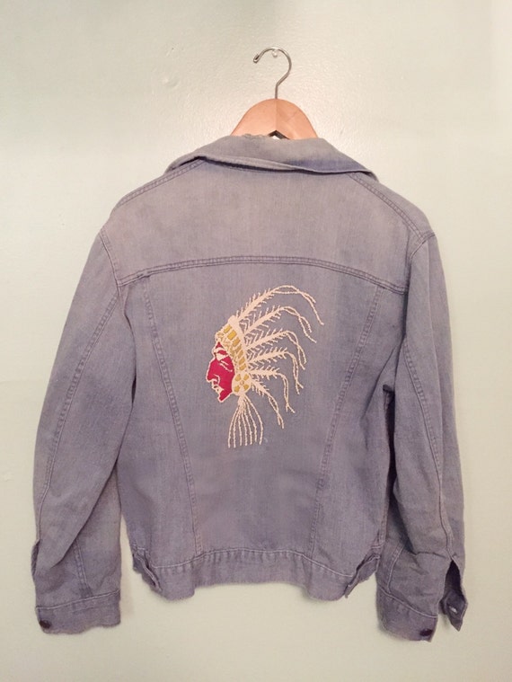 Jean Jacket with Native American Embroidery by MidtownVintageHTX