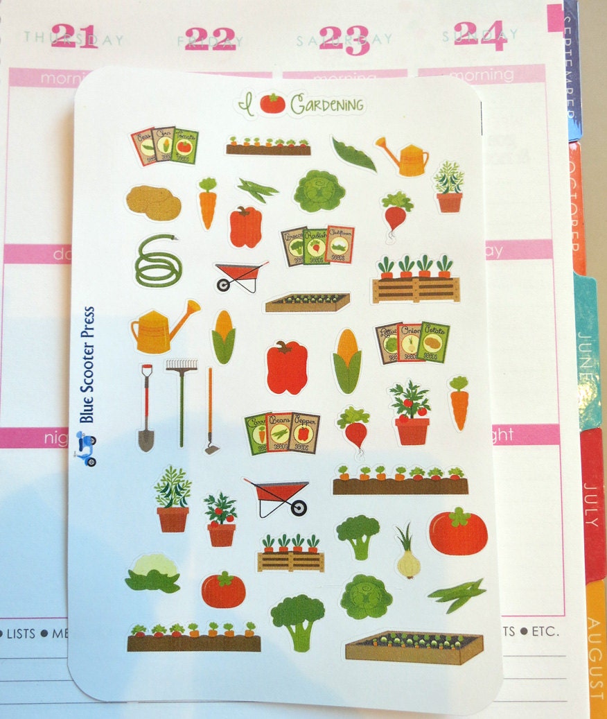 AE210M// Vegetable Gardening Stickers 44 MATTE by BlueScooterPress