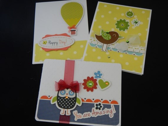 Items similar to Set of 3 Adorable Blank Inside Cards ~ Greeting Cards ...