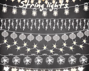 Premium lights clipart, String Lights Clipart, Wedding Embellishments, Wedding Lights, Lantern Clipart, Lights