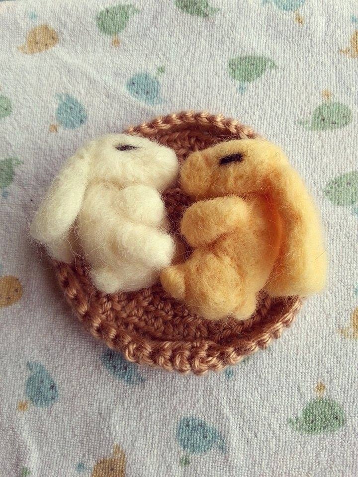 Needle Felted Sleeping Baby Bunny by SakisFelts on Etsy