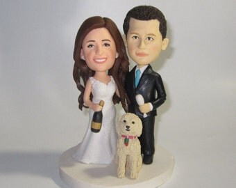 Custom wedding cake topper with dogs, personalized cake topper, Bride and groom cake topper, Mr and Mrs cake topper Custom bobblehead