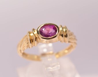 14k Yellow Gold Oval Cut Pink Tourmaline Cable Ring Size 6.5