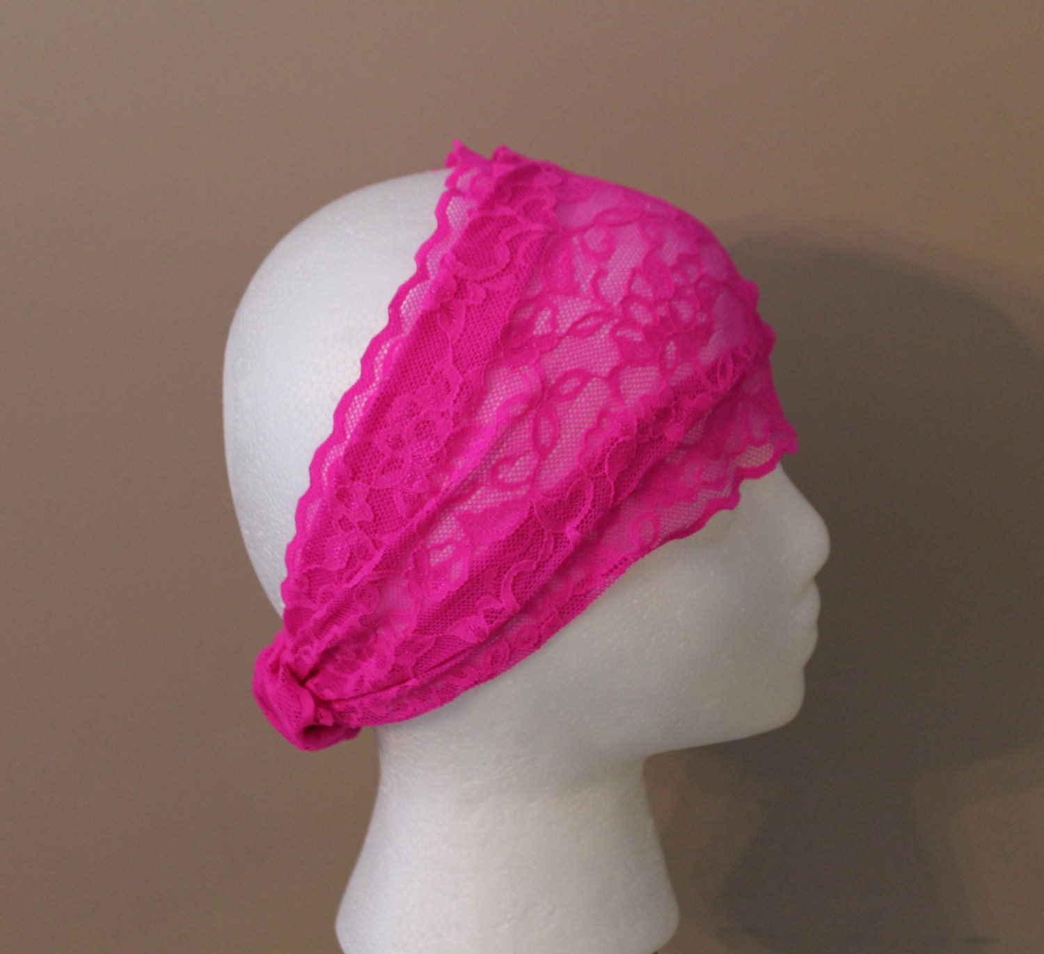 Hot Pink Headband Wide Lace Headband Romantic Style Bandana