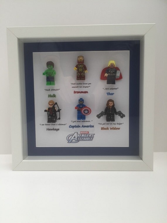 AVENGERS Minifigure box frame wall art lego by UniqueFrames2You