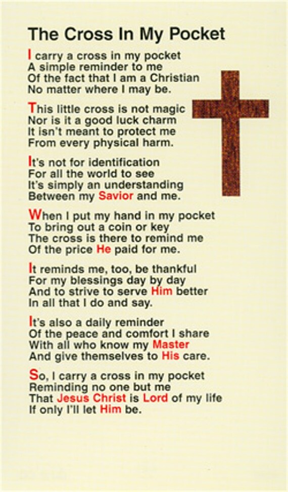 Free Printable Cross In My Pocket Poem Creativeenergyworks