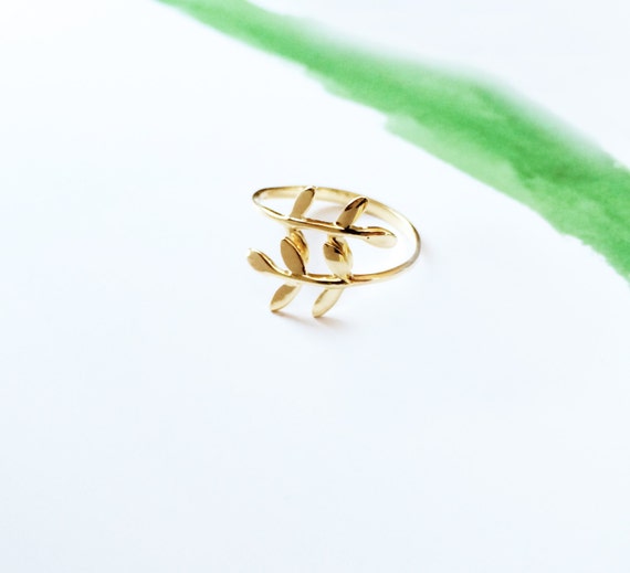 Gold Rose Gold Olive Branch Ring 925 Silver Leaf by SinDoreiJewel