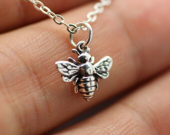 HONEY BEE NECKLACE - 925 Sterling Silver - Queen Bee Bumblebee Charm Jewelry New