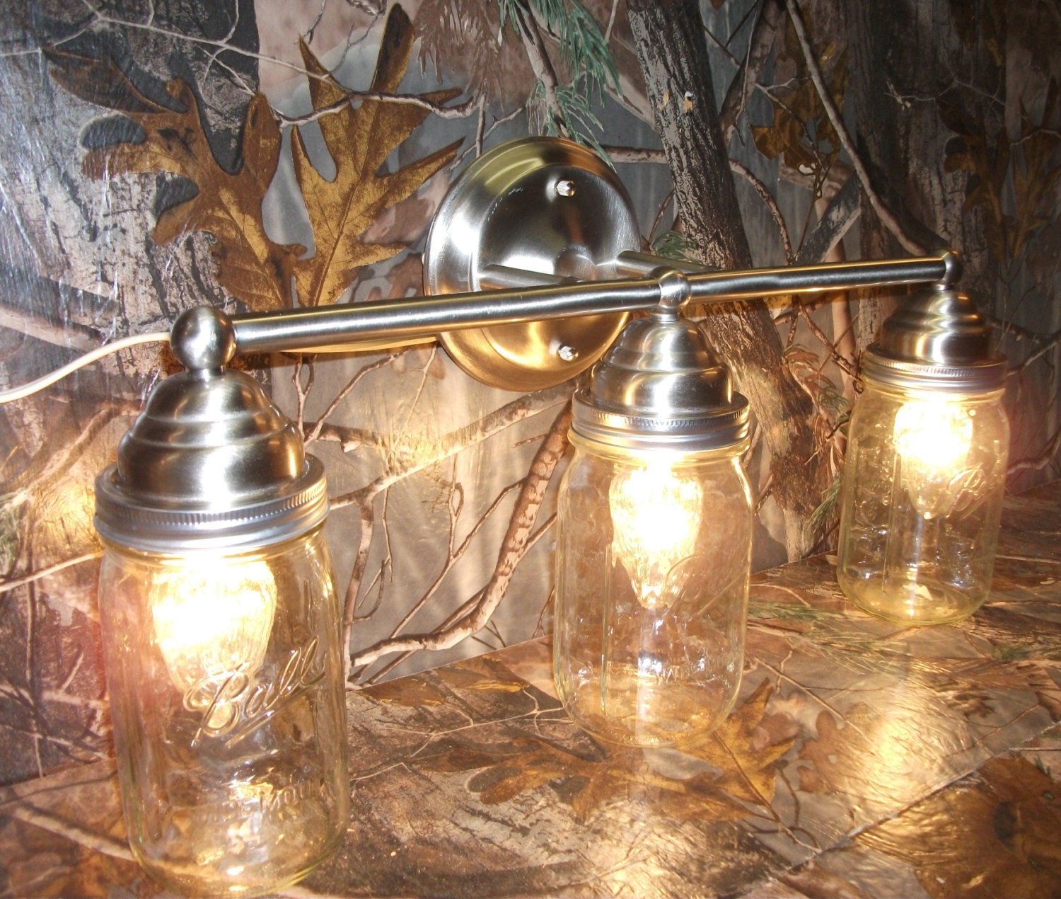 Mason Jar Light 3Light Brushed Nickel Rustic Mason Jar Vanity