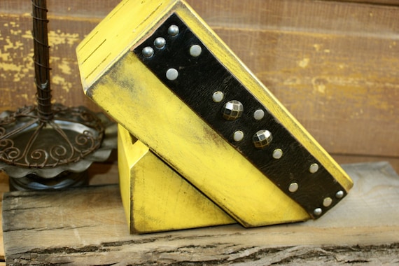 Items similar to Butcher Block - Knife Block - Knife Storage - Cutlery Storage - Yellow - Belted ...