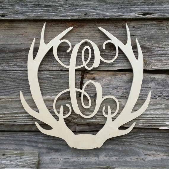 Wooden Antler Monogram - Unpainted Wood Antler Monogram - Personalized Antler Wreath