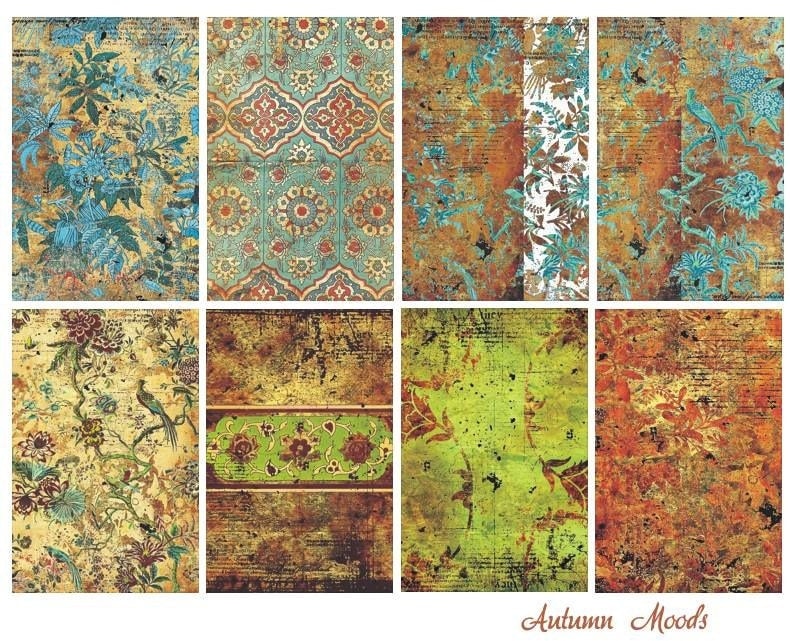 Decorative Scrapbooking Papers Set of 8 sheets 7 x 10cm