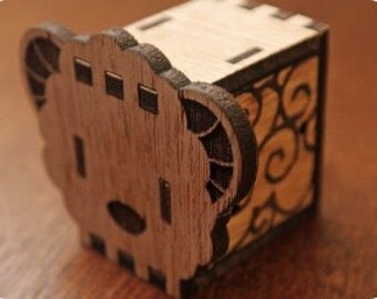 Music box, hand crank interlocking wooden music box, DIY - Sheep