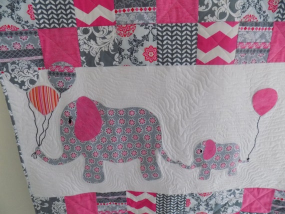 Mommy and Me Quilt Pink Elephant Style by Quilts413 on Etsy