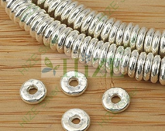 HIZE SB361 Thai Karen Hill Tribe Silver Donut Disc Ring Spacer Beads 6mm (34)