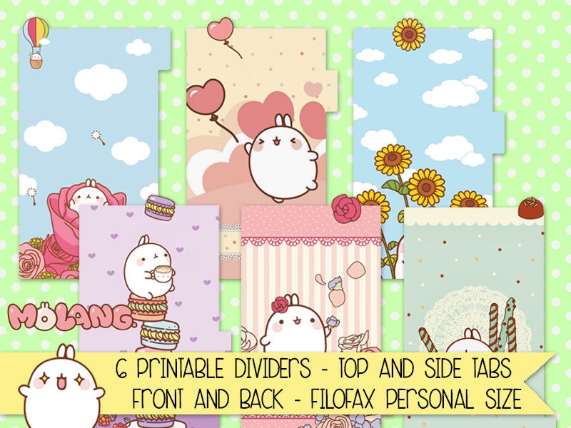 Molang planner dividers printable personal size filofax kawaii