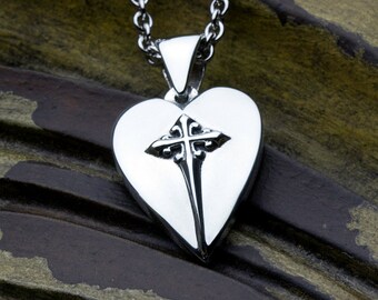 Sterling Silver Christian Jewelry Heart With Cross Necklace Pendant SMALL Size