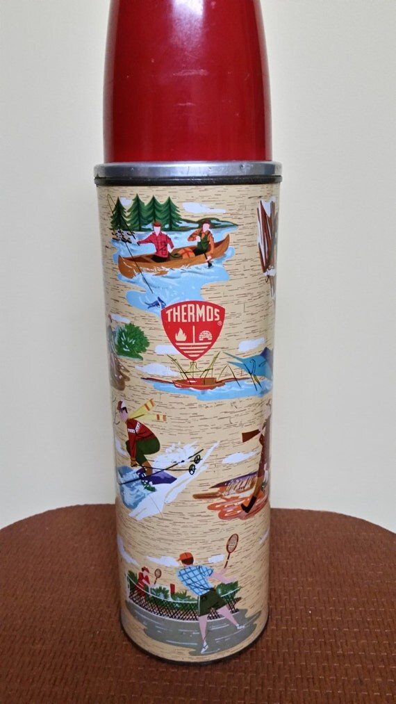 Rare Sports Thermos Bottle No. 2435 Vintage Cabin Lodge