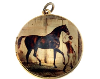 Photo Locket, Image Locket, Art Locket, Picture Locket, Brass Locket - Horse out of the Barn