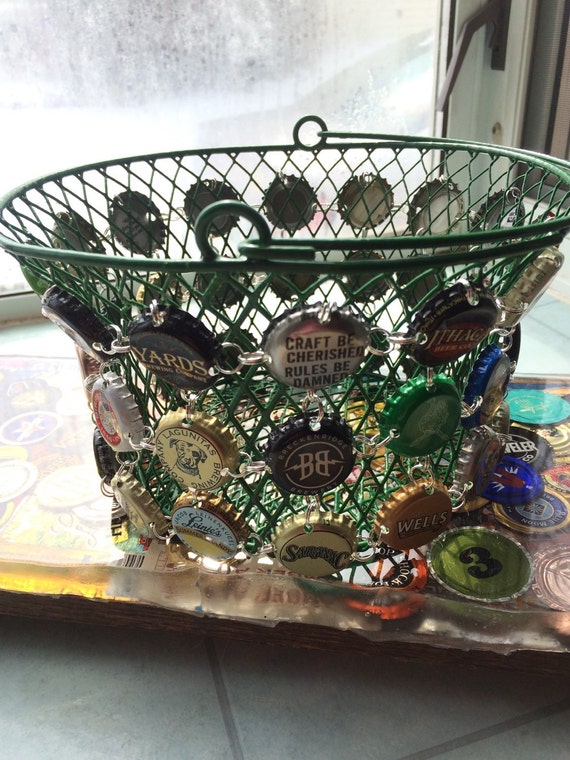Items similar to Blue Beer Bottle Cap Basket on Etsy