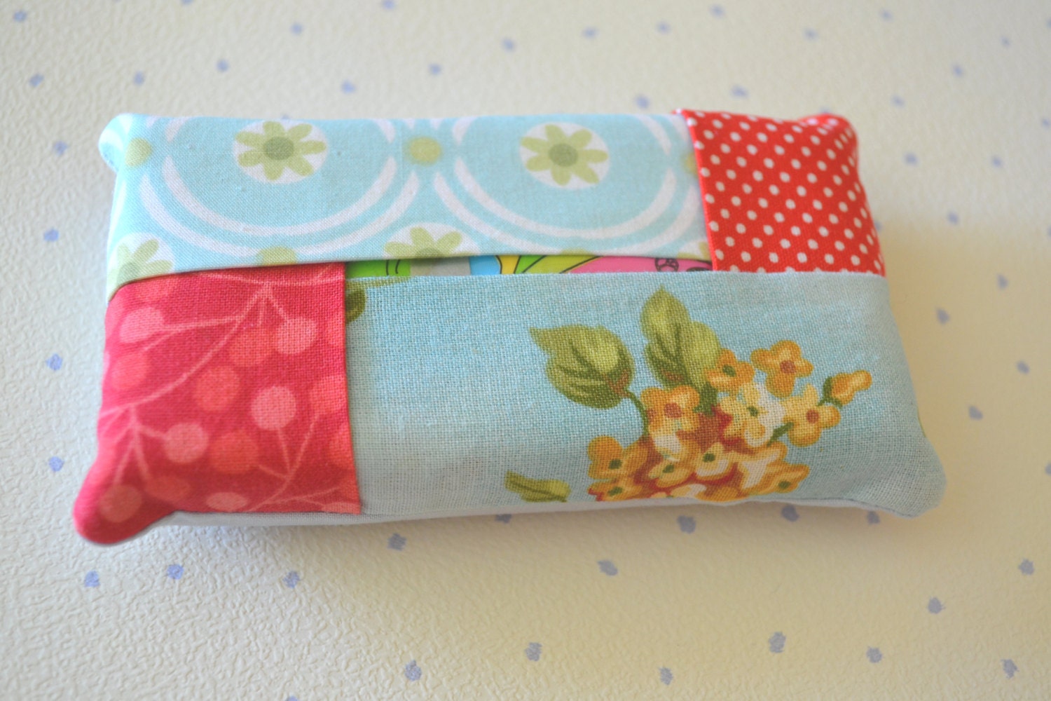 Red and Blue floral pocket tissue holder Fabric tissue cosy