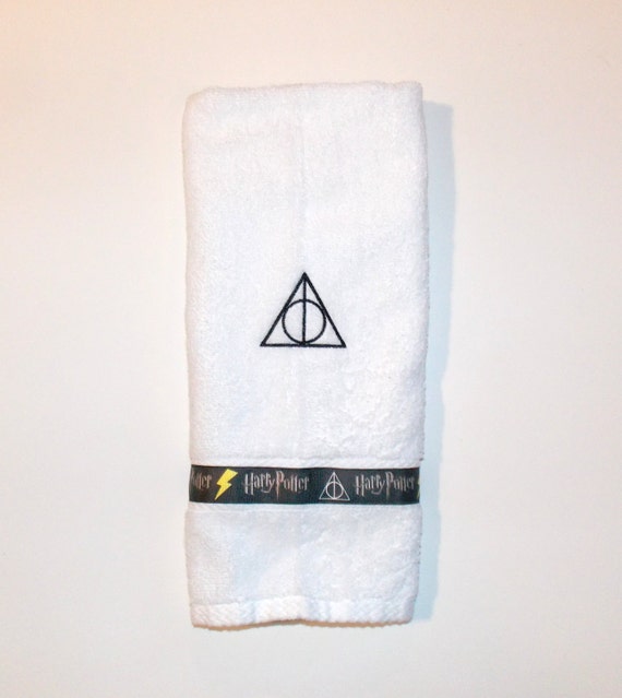 Harry Potter Deathly Hallows Bath Hand Towel White by outofmyhead