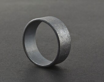 Oxidized Sterling Silver Ring - Mens Wedding Band - Unique Blackened Rough Finish Ring - 8 mm Wide - Unisex - Artisan Metalsmith Guys Ring