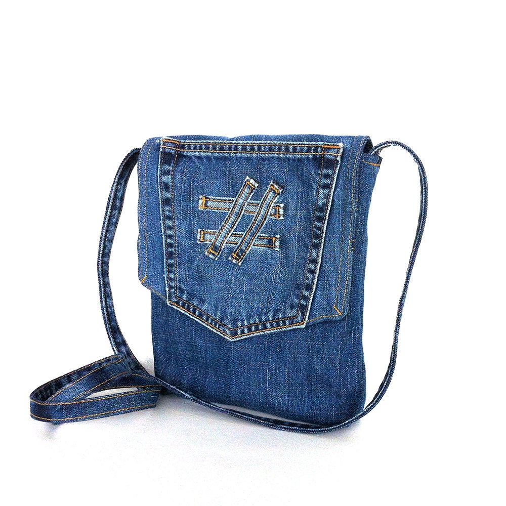 small messenger bag recycled crossbody denim purse vegan