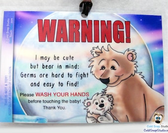 Wash Your Hands Before Touching the Baby Sign, Germs are Easy to Find, Polar Bears Crib Sign, Stroller or Car Seat Tag - SPECIAL PRICE!